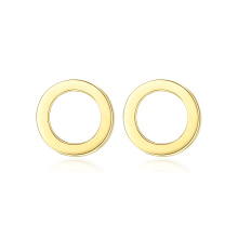 14K Gold Plated Classic Round 925 Silver Ear Stud Earrings